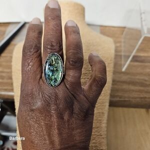 Vintage Large Oval Abalone Ring, Size 9